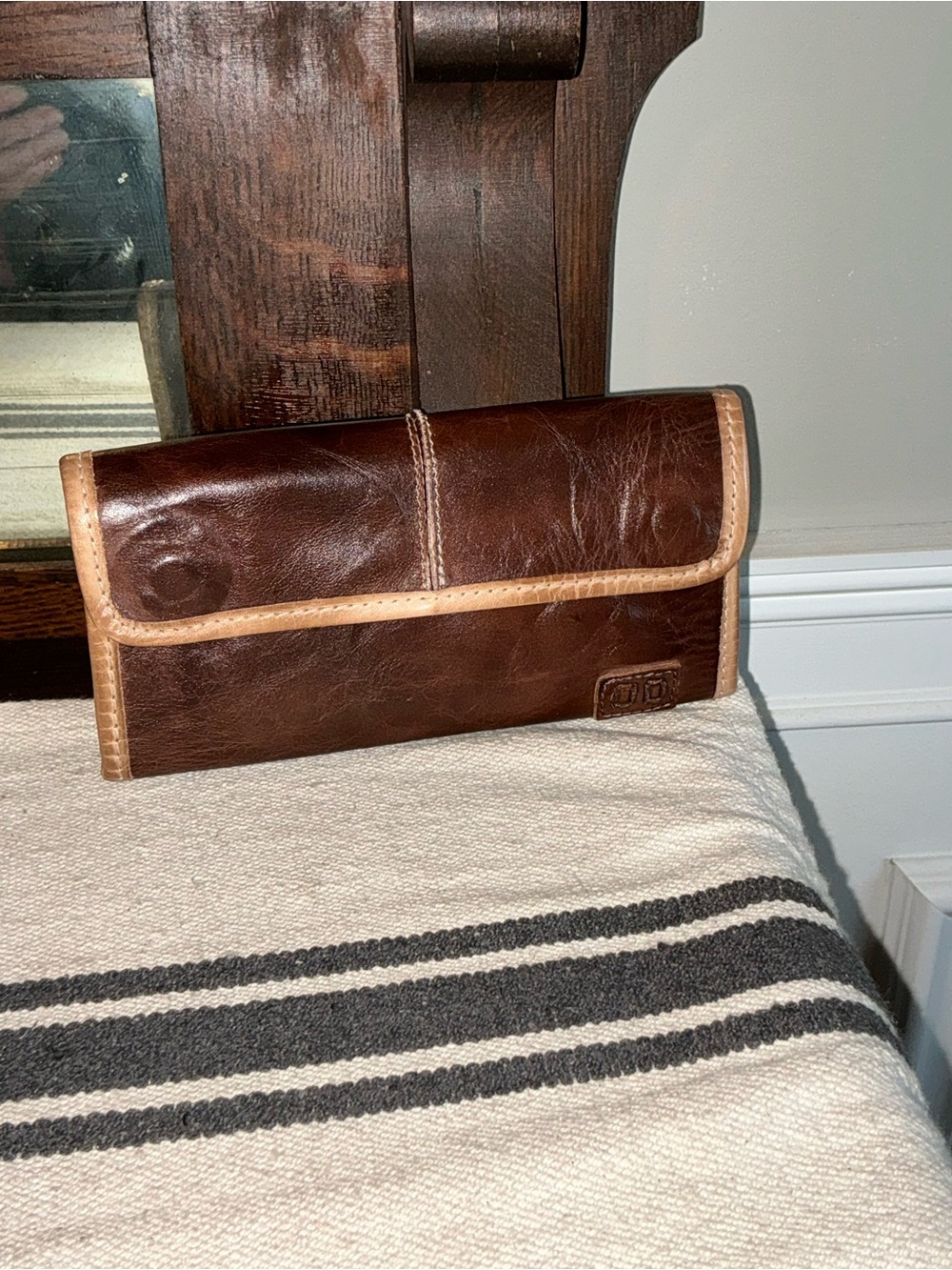 NWOT Bed Stu Leather Canton Wallet Clutch Teak Oats Rustic MSRP $169